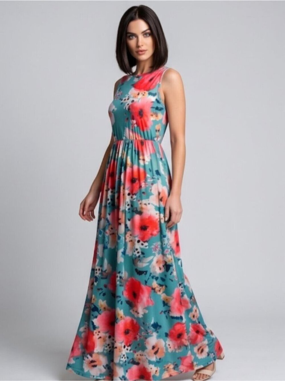 Blue Boho Floral Print Hidden Pocket Dress - Picture 2 of 9